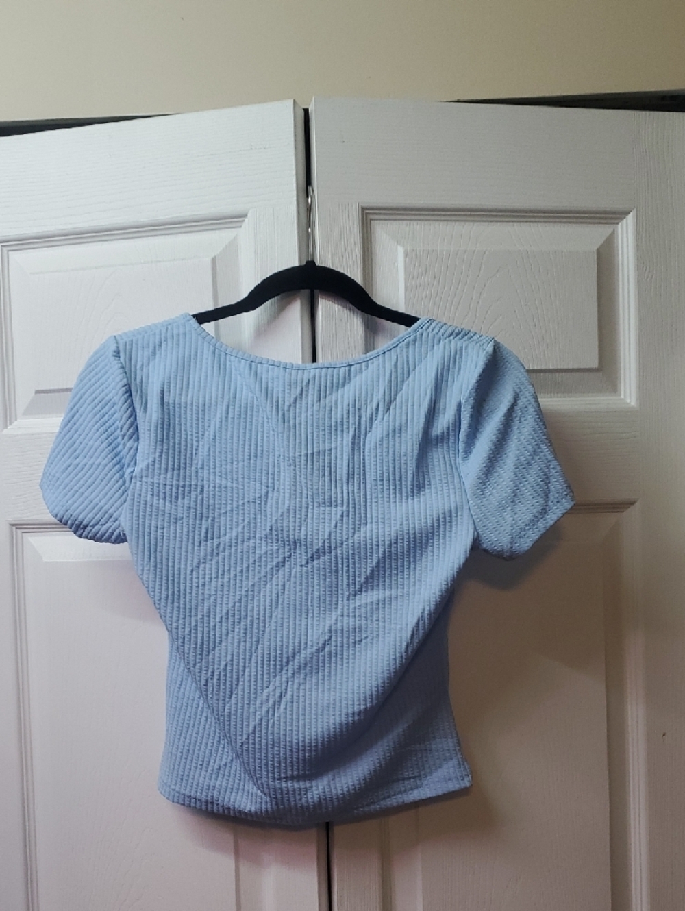Light Blue Ribbed Button-Front Women’s Top - Picture 3 of 3